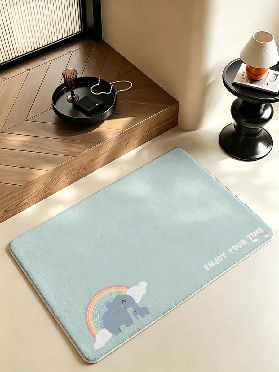 SANJIANGDI 1pc Rainbow Elephant Pattern Kitchen Mat, 0.6mm Faux Cashmere Material, Soft And Machine Washable, Suitable For Kitchen, Hallway, Bathroom, Living Room, Outdoor Entrance, And Toilet, Usable Year-Round And Adaptable To Various Occasions. - Multicolor - View 1