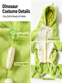1pc Pet Supplies, Pet Autumn And Winter Dinosaur Costume, Suitable For Small Dogs, Cats, And Versatile For Festivals. - Green - View 9