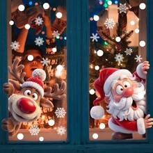 1/2 Sheets Christmas Window Clings,Cartoon Animal Penguin Reindeer Bear Static Clings, Reusable Holiday Decals For Kids Room Home Glass Decor - Multicolor - View 6