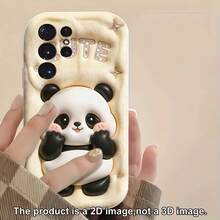 1pc Cream Dopamine Wave Ruffle Soft TPU Texture Cute Panda Baby Pattern Phone Case Compatible With Galaxy S20 S21 S22 S23 S24 S25 S26/Honor/ And Other Models - White - View 5