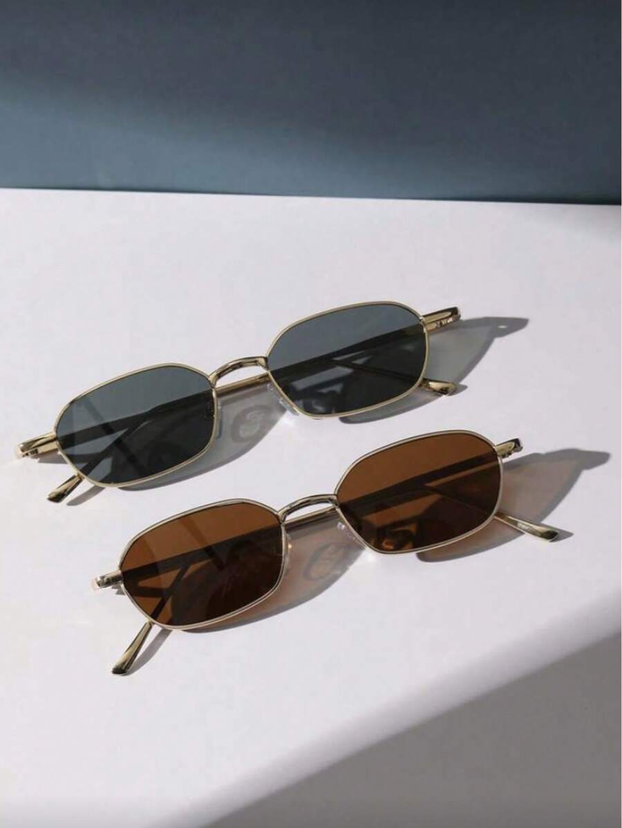 2pcs Men's Square Metal Decorative Fashion Glasses - Multicolor - View 1