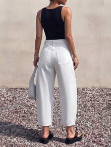 Slim Fit Drape Long Pants Minimalist Classic Daily Premium Women's Pocket Banana Pants - White - View 5
