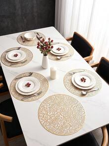 1-6pcs White & Champagne Gold Palm Leaf Pattern Placemats, French Minimalist PVC Embossed Heat-Insulating Table Mats, Valentine's Day Christmas Thanksgiving Decoration Pads - Multicolor - View 4