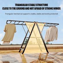 X-Shaped Grey Foldable Floor Clothes Drying Rack, Can Be Used With Adult Plastic Hangers, Suitable For - Balcony, Indoor Drying Of Small Fabrics, Quilt Air-Drying, Bathroom Decor - Random Color - View 4