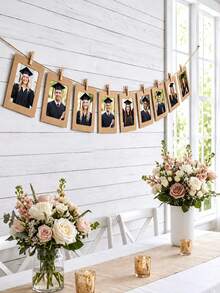 20/10/1pc Vintage Kraft Paper Photo Frame With Clips And Jute Rope, For Banner Home Decor, Suitable For Wedding, Anniversary, Birthday, Holiday Party, Clip-On Photo Display Rack, Multi-Functional Hanging Photo Banner, For Home And Office Decoration - Picture Frame - View 4