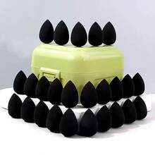 26pcs Black Mini Makeup Sponge Set With Storage Box, Dry & Wet Dual Use Makeup Sponge, Water Drop Shaped Powder Puff, Suitable For Foundation And Concealer, Compact And Portable, Essential Travel Makeup Tool - Multicolor - View 2