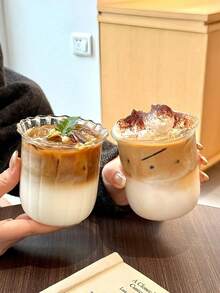 1pc Heat-Resistant Transparent Glass Coffee Cup, Vintage Latte Cup, Cold Brew Cup, Iced Americano Coffee Cup, Beverage Cup - Multicolor - View 3