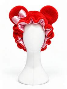 CONFLASS Cute Bear Ear Fuzzy Sleep Bonnet, Fluffy Teddy Fleece Night Cap With Satin Ruffle Trim, Soft Warm Home Sleeping Hair Cap For Women - Multicolor - View 13