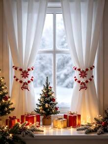 1pc Fun Christmas Curtain Tiebacks – Featuring Snowflake And Christmas Tree Patterns; Festive Curtain Decorations And Holders; Ideal For Home Decor And Party Settings To Create A Christmas Atmosphere. - Multicolor - View 1