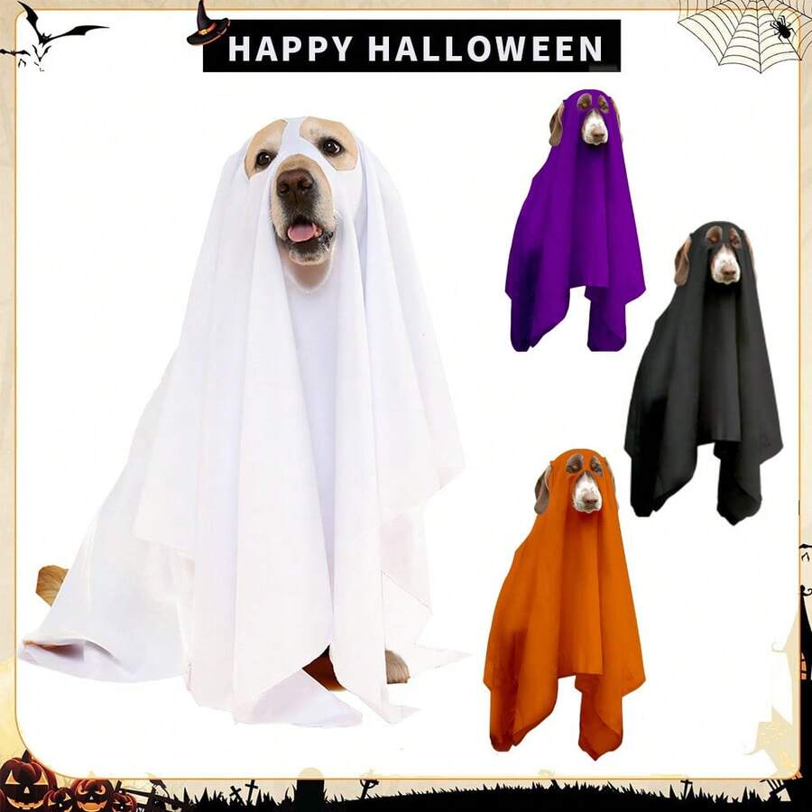 8PCS-Pet Halloween Ghost Cape Cosplay Costume, Spooky Ghost Cloak Party Dress-Up Outfit & Photo Prop For Small Medium Dogs Cats Halloween Party Decor - Multicolor - View 1