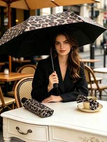 1pc Leopard Print Fully Automatic Vintage Sun/Rain Umbrella, Foldable UV Protection, Practical & Stylish, Wind-Resistant & Durable - As Shown - View 4
