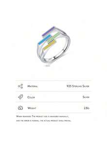 1pc Unique Personalized Pure Silver Colorful Enamel Ring, Women's Date Party Gift, Birthday Gift - Silver - View 4