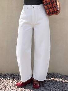 Slim Fit Drape Long Pants Minimalist Classic Daily Premium Women's Pocket Banana Pants - White - View 4