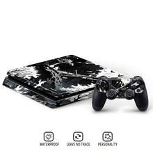 Ink Wash Landscape Pattern Vinyl Sticker Set Compatible With PS4 Slim, Full Set Includes Console Sticker + 2 Controller Stickers, High-Quality PVC Material, Scratch-Resistant And Wear-Resistant, Removable Without Residue Game Console Decorative Film - View 5