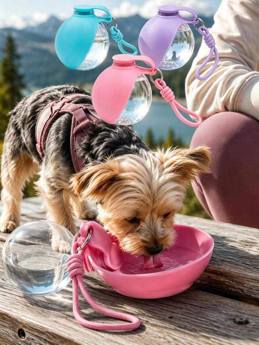 1pc 2-In-1 Portable Hanging Pet Water Cup With Foldable Bowl, Round Cup Body, Leak-Proof Design, Includes Lanyard And Hook, Convenient For Outdoor Use - Multicolor - View 1
