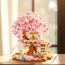 Multi-Color Cherry Blossom Treehouse Series, ABS Material, Building Block Toy Set. Includes: Pink Cherry Blossom Tree, Green Treehouse, Orange Treehouse, Blue Treehouse. Novel Color Combinations, Unique Design. Atmospheric Multi-Scene Decor. Halloween, Christmas, Carnival Party Gift. - Multicolor - View 3