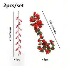 2pcs/Set Christmas Wedding Artificial Red Berry Rose Vine, Suitable For Wedding, Christmas, Anniversary, Proposal, Romantic Holiday Decoration, Party Backdrop Arrangement - Multicolor - View 12