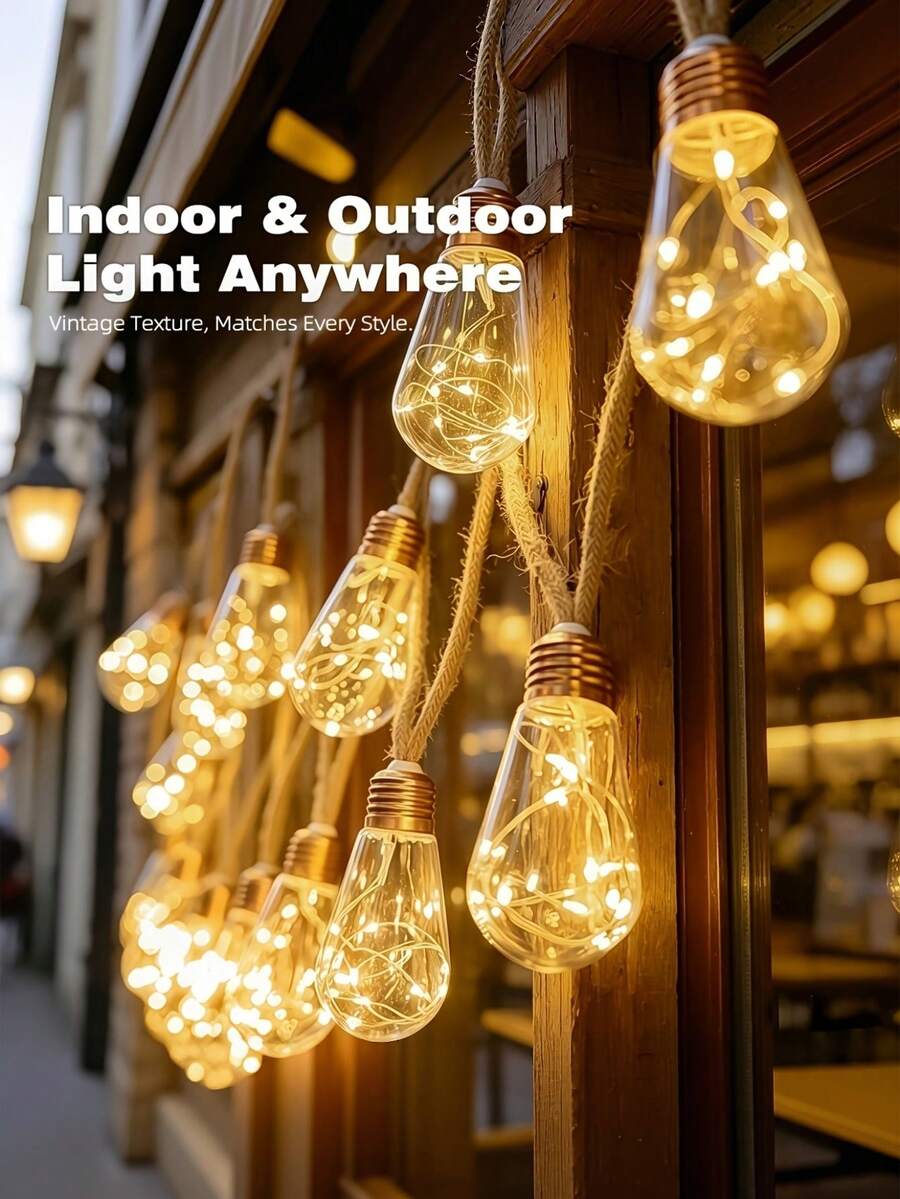 1 Set 10-Bulb 5m Hemp Rope String Lights, Solar Powered, IP65 ...