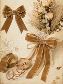Light Brown Velvet Ribbon, Single-Sided 3 Yards/5 Yards Continuous Length, 0.39 Inches To 1.57 Inches Wide, Suitable For Gift Wrapping, Bows, Wedding Bouquets And Holiday Decorations - Light Brown Ribbon - View 4