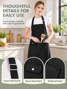 1pc Newly Upgraded Waterproof Kitchen Apron, Women's Apron, Stain-Resistant And Waterproof Dual Function, Adjustable Neck Strap, Multi-Pocket Design, Suitable For Kitchen, Cafe, BBQ, Outdoor, Woodworking And More Occasions - Multicolor - View 3