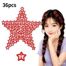 2D Flat Style 36pcs Y2K Star Hair Clips 1.18 Inch | 2000s Metal Hair Accessories Star Snap Hair Clips Non-Slip Metal Small Mini Flat Hair Clips For Women - Red - View 8
