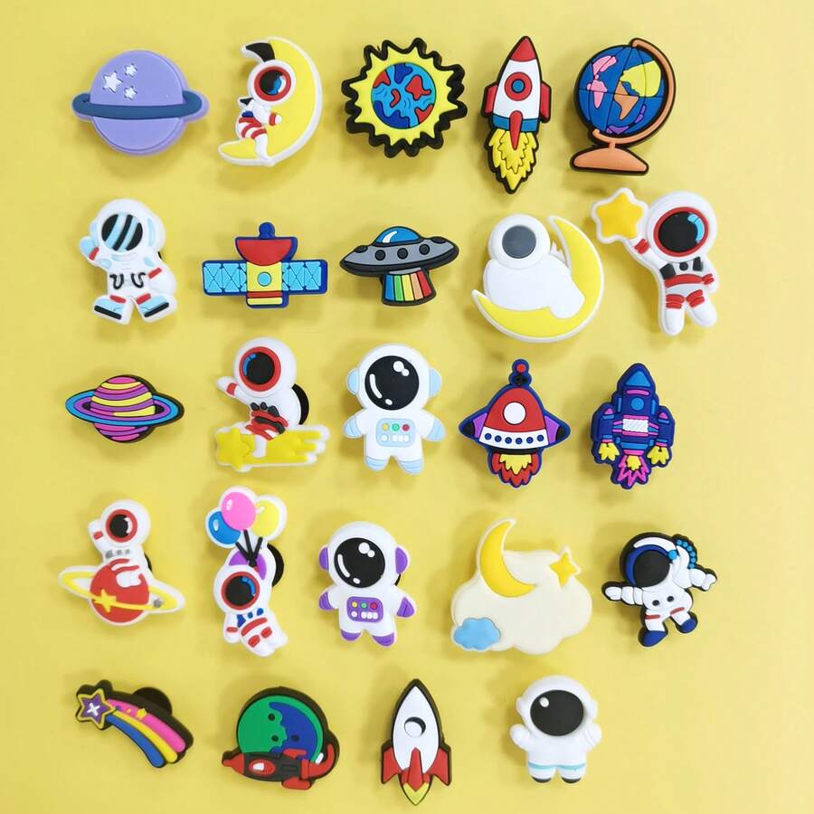 24PCS Astronaut Moon Exploration Shoe Charms, Space Theme, DIY Decor For Shoes & Bags