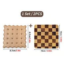 1PC/2PCS/3PCS/4PCS Solid Wood Checkerboard Coffee Cup Coasters, Creative Square Coasters Antibacterial & Mold-Resistant Heat-Insulating Tea Trays Cake Trays, Tea Cup Coasters Small Trays Suitable For Home, Office, Tea Room Use - Multicolor - View 18