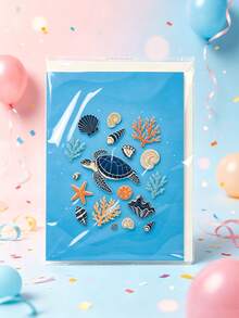 Custom 3D Ocean Style Greeting Cards, Shells, Starfish, Coral, Blue, Ocean Theme. Pattern, Holiday Greeting Card Set/Blank Inner Pages Customizable | Suitable For Holidays, Parties, Event Invitations | First Choice For Holiday Gifts - Single Piece - View 2