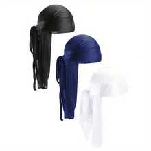 ZTZI Silky Satin Durag Long Tail Doo Rag, Solid Color Pirate Turban Headwrap, Hip Hop Wave Cap Hair Protection Headwear For Men Women - V3pcs4801 - View 6