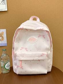 Colorful Star Print Backpack + Large Capacity Lightweight + Teen School Daily + White Cute Preppy Aesthetic Backpack - Multicolor - View 7