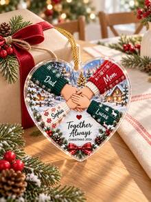 1pc Personalized Custom Text Family Hands Heart Acrylic Christmas Ornament, Custom Member Names & Year Hanging, Interlocking Family Hands In Christmas Sweaters Winter Village Design, Xmas Holiday Gift For Family Parents, Christmas Tree Home Car Decor - Multicolor - View 7