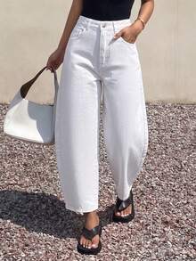 Slim Fit Drape Long Pants Minimalist Classic Daily Premium Women's Pocket Banana Pants - White - View 3