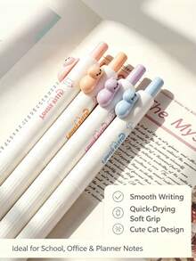 4pcs Kawaii Cat Dreamland High Aesthetic Gel Pen, ST Tip Quick Dry Black Ink Pens, Perfect For Note-Taking, Daily Writing, Kids, Exam Practice - Multicolor - View 4