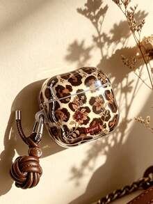 1pc Brown Leopard Print Earphone Protective Case With Knotted Ball Keychain, Soft TPU Shockproof Earphone Protective Case, Suitable For Pods 1/2/3/4/5/Pro/Pro 2/Pro 3 - Leopard Print Brown - View 3