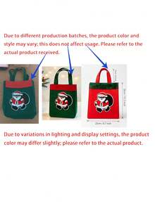 1Pc Red & Green Santa Patch Tote Bag, Vintage Style Rectangular Handbag, Gift Carrier For Christmas Holiday Gift Packing,Shower Curtain For Bathroom,Shower Curtains - Multicolor - View 9