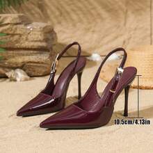 Women's Fashion Pointed Toe Stiletto High Heel Slingback Sandals, Slimming Commute & Party Heels - Burgundy - View 7