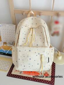Star Print Heathered Backpack + Large Capacity Lightweight + Teen Girls School Daily + Grey Aesthetic Preppy Casual Backpack - Multicolor - View 6