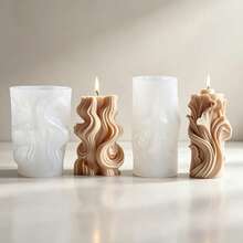 1pc Artistic Wavy Pleated 3D Candle Silicone Mold, Abstract Streamlined Texture Aromatherapy Candle Making Mold, Handmade DIY Fragrance Decor, Suitable For Resin, Plaster, Handmade Soap, Soft And Easy To Demold, Home Soft Decoration, Self-Made Atmospheric Desktop Ornament - Multicolor - View 1