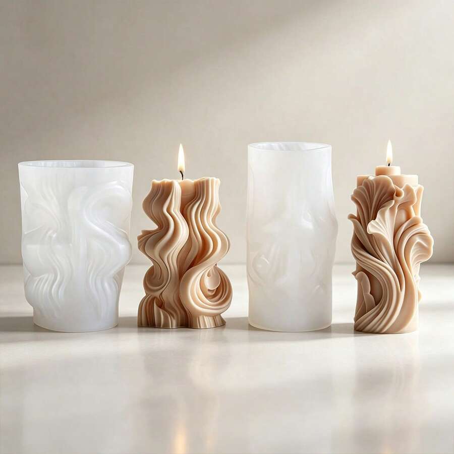 1pc Artistic Wavy Pleated 3D Candle Silicone Mold, Abstract Streamlined Texture Aromatherapy Candle Making Mold, Handmade DIY Fragrance Decor, Suitable For Resin, Plaster, Handmade Soap, Soft And Easy To Demold, Home Soft Decoration, Self-Made Atmospheric Desktop Ornament - Multicolor - View 1