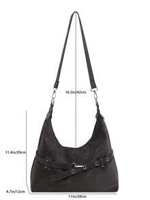 Retro Distressed Faux PU Leather Material, Vintage Aesthetic, Fits Various Daily Outfits - Coffee - View 3