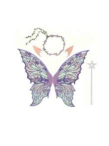 Colorful Laser Double-Layer Butterfly Wings Back Decor, Forest Style Fairy Wings Girl Birthday Party Photo Prop, Halloween Cosplay Fairy Angel Wings Accessory - View 16