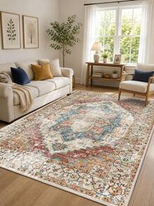 1pc Vintage Persian Carpet, Bohemian Floral Medallion Pattern Rug, Distressed Oriental Style, Soft Polyester Rectangular Area Rug, Suitable For Living Room, Bedroom, Hallway, Kitchen, Office, Farmhouse Home Decor - Multicolor - View 23