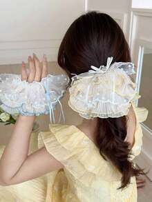 1pc Sweet Polka Dot Lace Ruffle Hair Scrunchie, Korean Style Oversized Mesh Hair Tie, Luxury Fashion Hair Rope For Women - Multicolor - View 3