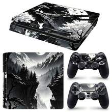 Ink Wash Landscape Pattern Vinyl Sticker Set Compatible With PS4 Slim, Full Set Includes Console Sticker + 2 Controller Stickers, High-Quality PVC Material, Scratch-Resistant And Wear-Resistant, Removable Without Residue Game Console Decorative Film - View 10