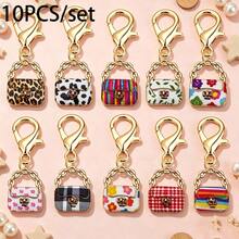 5/10 buah Gantungan Kunci Tas Mini Paduan Logam, Motif Leopard, Motif Bunga, Motif Kotak-kotak, Motif Pelangi, Liontin Jepit Lobster, Aksesoris DIY untuk Perempuan - MultiWarna - View 9