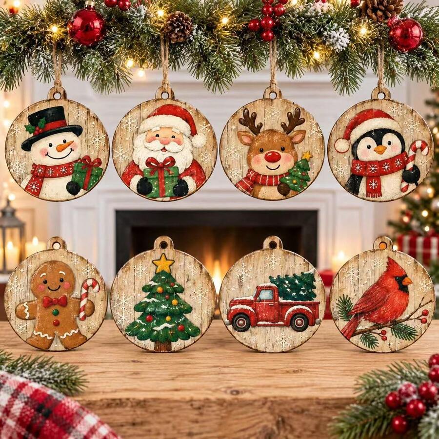 Christmas Decoration Gift Cross-Border Christmas Scene Wooden Santa Claus Series Decorative Hanging Ornament - Multicolor - View 1