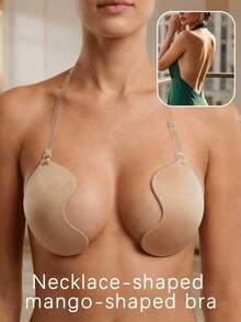 1 Pair Mango Color Push-Up Adhesive Bra, Invisible Strap Design, Front Closure Design, Provides Breast Support, Comfortable And Reusable, Suitable For Swimwear, Bikini And Deep V-Neck Outfits (30 Packs Of Breast Pads Included) - Multicolor - View 3