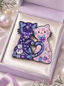 Christmas Theme Double Cat Design Brooch, Cute Snowflake Snowman Reindeer Gift Box Decorative Accessory, Holiday Outfit Backpack Coat Decoration Brooch Gift - A - View 5
