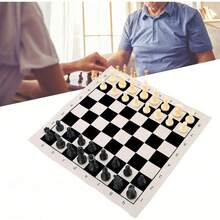 2 Pieces Set Of Transparent Crystal Style Plastic Chess Pieces And Foldable Rubber Chessboard Set, Portable And Rollable Chess, Family Outdoor Travel Board Game - Multicolor - View 9