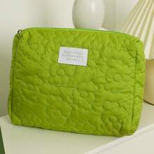 1pc Cream Quilted Cloud Makeup Bag, Portable Handbag, Large Capacity Toiletry Bag - Multicolor - View 4